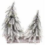 Chaks 12777, centre de table en bois avec 2 sapins enneig�s r�alistes 20x22cm