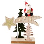 Chaks 12973, centre de table etoiles filantes en bois avec p�re no�l r�sine et leds 15cm