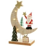 Chaks 12974, centre de table lune en bois avec p�re no�l r�sine et leds 16, 5cm