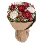 Chaks 13225, d�co bouquet fleurettes et roses dans kraft 14cm, blanc / rouge