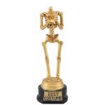 Statuette trophe squelette halloween en rsine dore 18cm