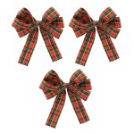 Chaks 13693, sachet de 3 petits noeuds tissu scottish 13cm rouge / vert / or