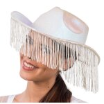Chaks 14066, chapeau cowgirl irisé avec franges, blanc Chaks 14066, chapeau cowgirl irisé avec franges, blanc