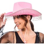 Chaks 14102 - 04, chapeau cowgirl avec pendentifs strass, rose