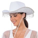 Chaks 14102, chapeau cowgirl avec pendentifs strass, blanc Chaks 14102, chapeau cowgirl avec pendentifs strass, blanc