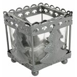 Bougeoir photophore carr mtal 6, 5cm sapin, gris fonc