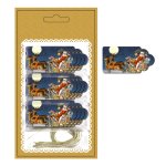 Chaks 90494, carte 12 �tiquettes oeillets et liens, p�re no�l en traineau