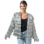 Chaks c4675s, veste scintillante à franges femme, argent taille s Chaks c4675s, veste scintillante à franges femme, argent taille s