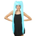 Chaks c4705 - 12, perruque cosplay longues couettes 99cm avec frange, bleu flashy