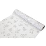 Destockage, chemin de table organza blanc & coeurs argent brillants