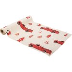 Chemin de table pompier su�dine ivoire floqu�e rouge / or 3m