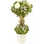 Composition fleurs et roses blanches sur tige dans pot, 18cm Composition fleurs et roses blanches sur tige dans pot, 18cm