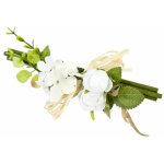 Fagot de bois avec rose, fleurettes et feuillage 18cm, blanc