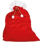 Hotte du p�re no�l rouge satin�e 60 x 95 cm