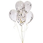 Kit de 6 ballons cristal remplis de confettis noir / blanc / argent