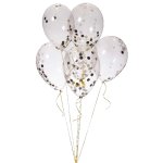 Kit de 6 ballons cristal remplis de confettis noir / blanc / or