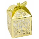 Lot 10 boites dentelle carton coeur et colombes 5x7, 5cm mtallises or