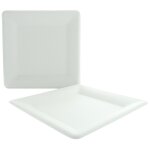 Lot de 10 grandes assiettes 100% biodgradables carres blanches 26cm blanches