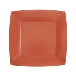 Lot de 10 petites assiettes carres carton compostables 18x18cm, terracotta