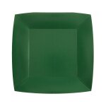 Lot de 10 petites assiettes carres carton compostables 18x18cm, vert fonc