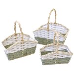 Lot 3 grands paniers rectangulaires en osier 18cm, 23cm et 28cm, blanc / vert Lot 3 grands paniers rectangulaires en osier 18cm, 23cm et 28cm, blanc / vert