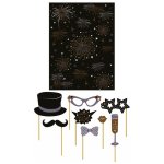 Lot 8 accessoires photobooth sur tige happy new year + toile de fond