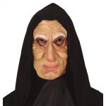 Masque latex vieille femme avec capuche noire Masque latex vieille femme avec capuche noire