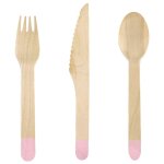 Destockage, m�nag�re de 18 couverts en bois, manche rose pastel