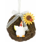 Nid avec poule rsine et ruban, 10cm Ø