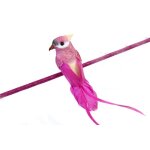 Oiseau perruche en plumes 13cm sur pince, fuchsia