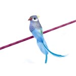 Oiseau perruche en plumes 13cm sur pince, turquoise