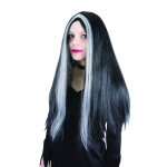 P'tit clown re11501 - perruque sorcire longue, noire mches blanches