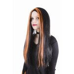 P'tit clown re11502 - perruque sorcire, noire mches orange