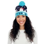 P'tit clown re19804, bonnet de noel adulte bleu avec bonhommes de neige lumineux
