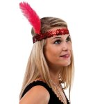 P'tit clown re20142 - bandeau charleston sequins avec plume, rouge