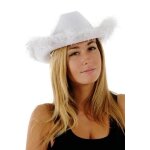 P'tit clown re21302 - chapeau feutre cow girl avec plumes adulte, blanc P'tit clown re21302 - chapeau feutre cow girl avec plumes adulte, blanc
