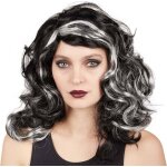 P'tit clown re22174 - perruque sorci�re cheveux ondul�s, noir et blanc
