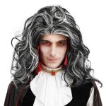 P'tit clown re22185 - perruque de vampire longue homme, noir et blanc P'tit clown re22185 - perruque de vampire longue homme, noir et blanc