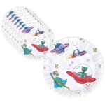 P'tit clown re22474 - lot de 8 assiettes anniversaire super - h�ros