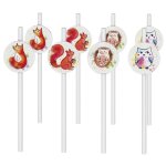P'tit clown re22499 - lot de 8 pailles anniversaire animaux de la for�t