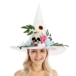 P'tit clown re23534 - chapeau de sorcire adulte blanc avec fleurs