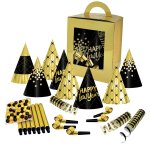 P'tit clown re23823 - kit cotillons bote 10 personnes or et noir happy new year