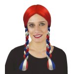 P'tit clown re32579, perruque avec tresses bleu, blanc et rouge
