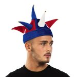 P'tit clown re40041, chapeau velours bouffon  clochettes, bleu blanc rouge