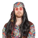 P'tit clown re68604 - perruque hippie homme, raide noire avec tresse en tissu