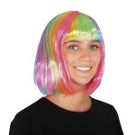 P'tit clown re72620 - perruque carr� fluo multicolore