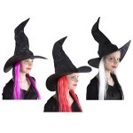 P'tit clown re76330 - chapeau sorcire adulte, tissu noir avec cheveux colors (x1)