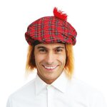 P'tit clown re77310 - béret écossais en tissu tartan adulte avec cheveux P'tit clown re77310 - béret écossais en tissu tartan adulte avec cheveux