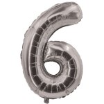 P'tit clown re80206, ballon alu mylar 85cm chiffre 6 argent