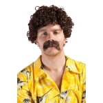 P'tit clown re81183 - perruque et moustache lucien, courte frise, marron